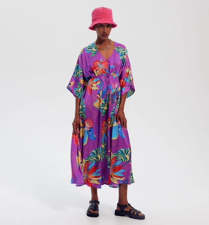 Women Long Patterned Dress 8211 Violet Print Promod Dresses Women Long Patterned Dress 8211 Violet Print Promod Dresses