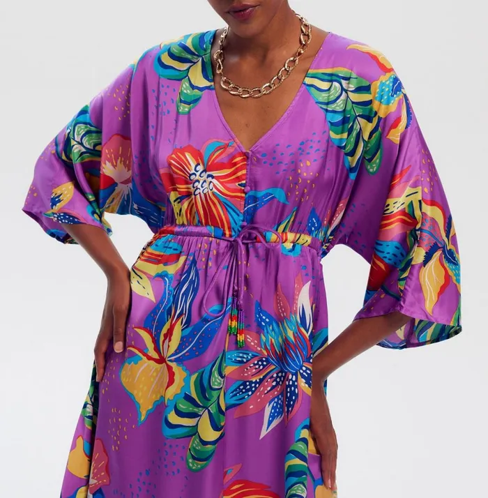 Women Long Patterned Dress 8211 Violet Print Promod Dresses Women Long Patterned Dress 8211 Violet Print Promod Dresses