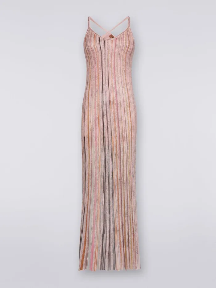 Women Long Ribbed Knit Dress With Sequins Pink and Multicoloured Missoni Dresses
