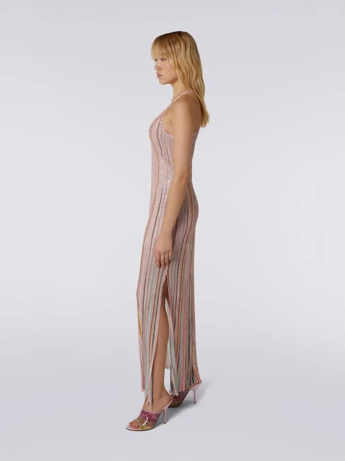 Women Long Ribbed Knit Dress With Sequins Pink and Multicoloured Missoni Dresses