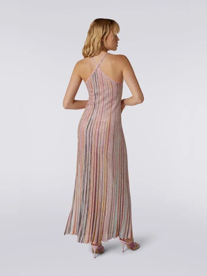 Women Long Ribbed Knit Dress With Sequins Pink and Multicoloured Missoni Dresses