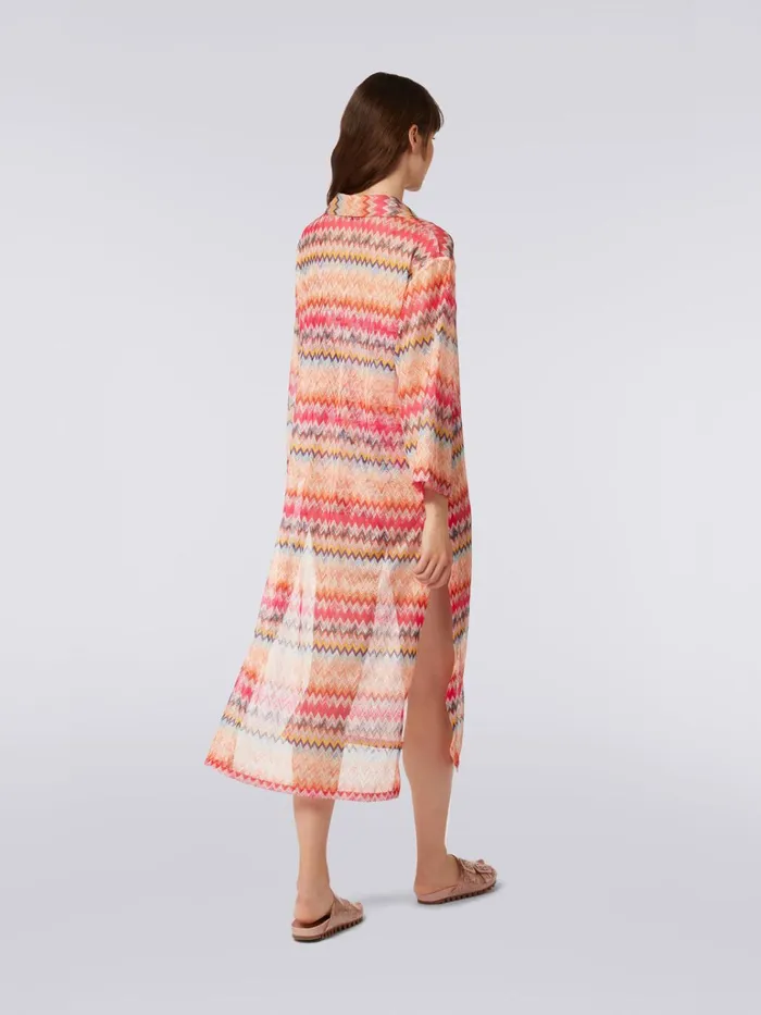 Women LongSleeved Long Chevron Viscose Tulle Cover Up Pink Missoni Beachwear Women LongSleeved Long Chevron Viscose Tulle Cover Up Pink Missoni Beachwear