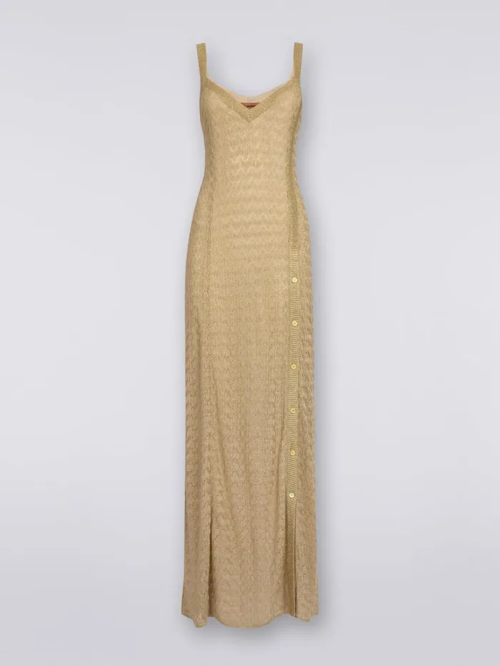 Women Long Viscose Blend Lace Dress With Lam Ochre and Yellow Lam Missoni Dresses