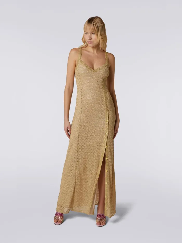 Women Long Viscose Blend Lace Dress With Lam Ochre and Yellow Lam Missoni Dresses