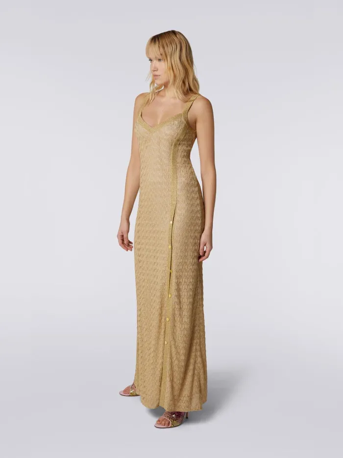 Women Long Viscose Blend Lace Dress With Lam Ochre and Yellow Lam Missoni Dresses