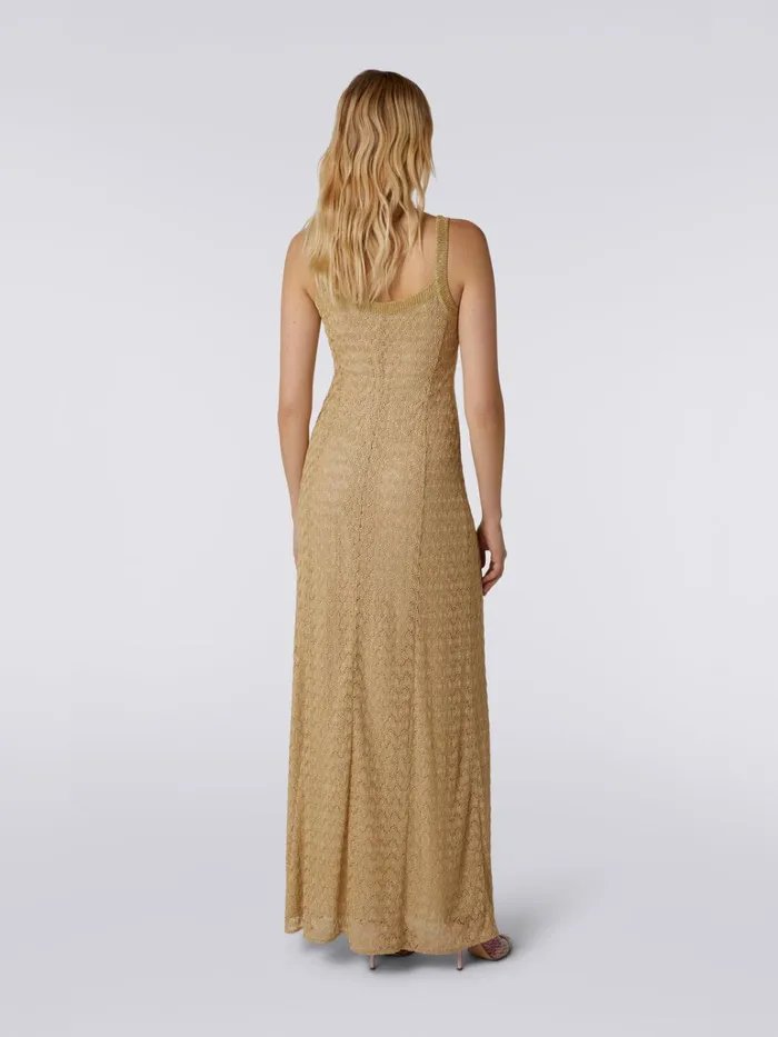Women Long Viscose Blend Lace Dress With Lam Ochre and Yellow Lam Missoni Dresses