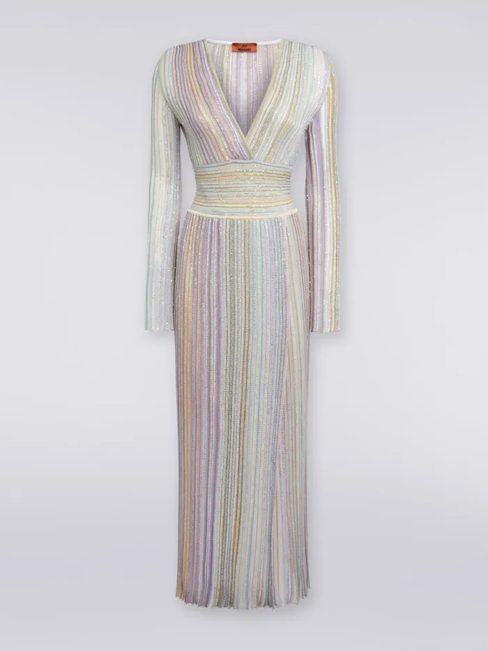 Women Long Viscose Dress With Sequins And V Neckline Multicoloured Missoni Dresses