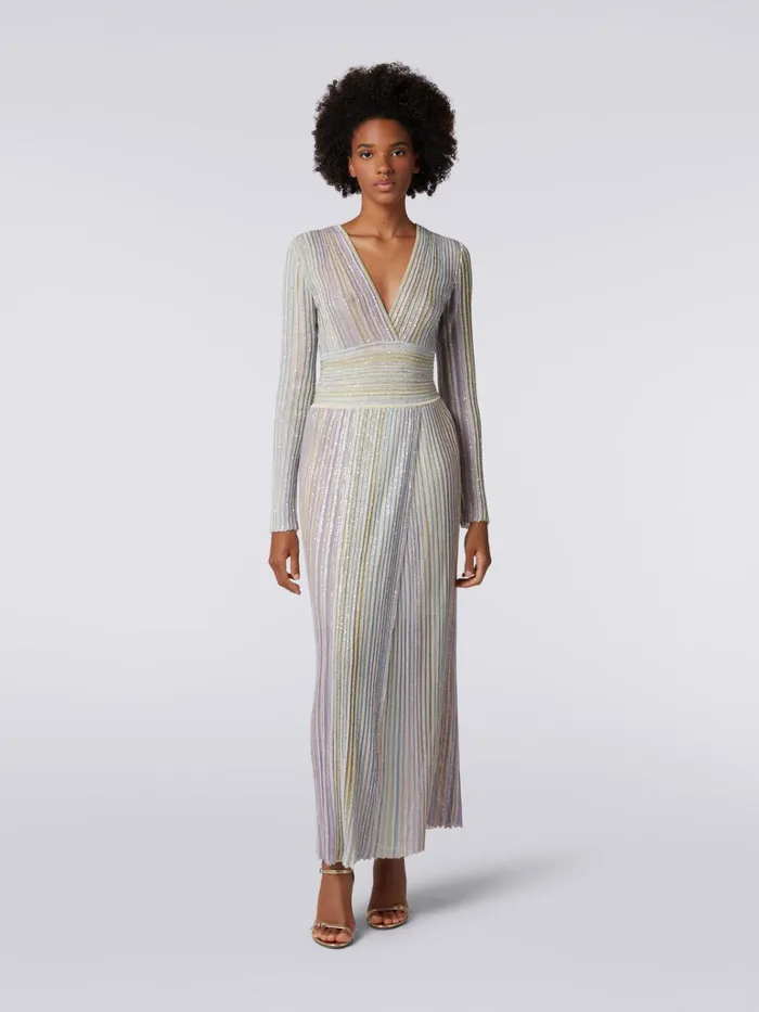 Women Long Viscose Dress With Sequins And V Neckline Multicoloured Missoni Dresses Women Long Viscose Dress With Sequins And V Neckline Multicoloured Missoni Dresses