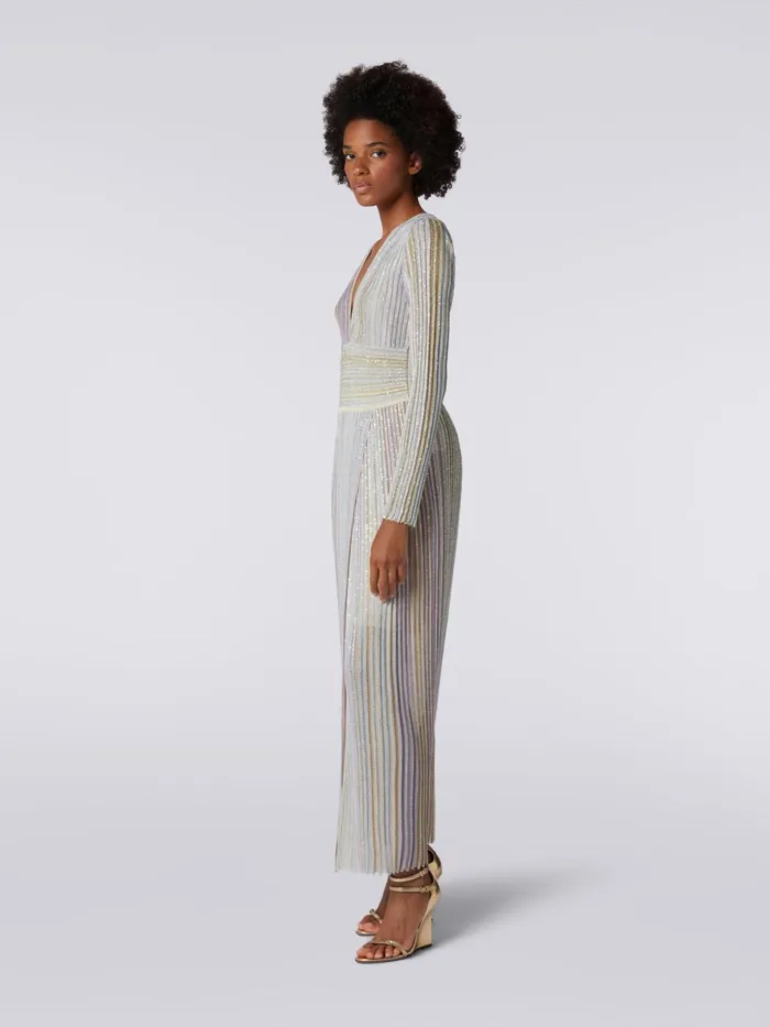 Women Long Viscose Dress With Sequins And V Neckline Multicoloured Missoni Dresses Women Long Viscose Dress With Sequins And V Neckline Multicoloured Missoni Dresses