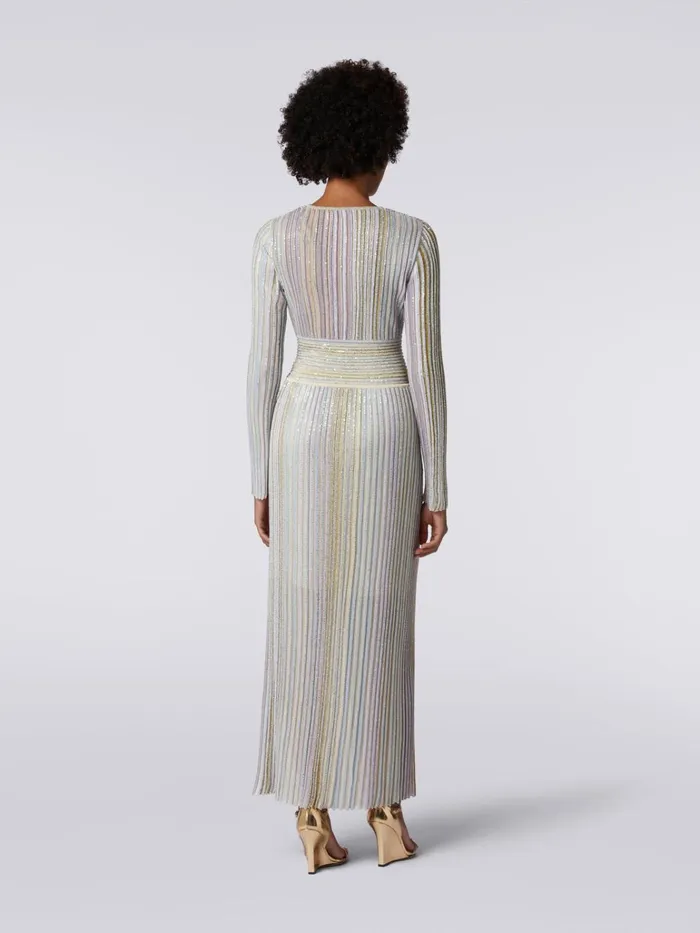 Women Long Viscose Dress With Sequins And V Neckline Multicoloured Missoni Dresses Women Long Viscose Dress With Sequins And V Neckline Multicoloured Missoni Dresses