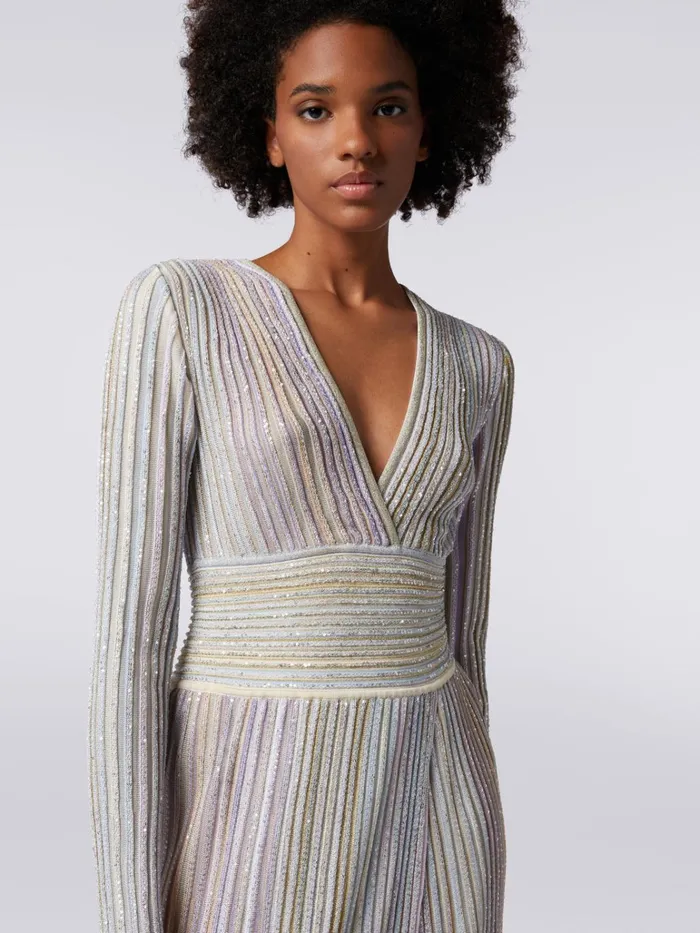 Women Long Viscose Dress With Sequins And V Neckline Multicoloured Missoni Dresses Women Long Viscose Dress With Sequins And V Neckline Multicoloured Missoni Dresses