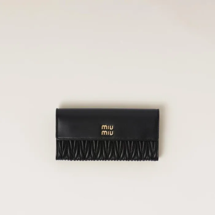 Women Long Wallets Miu Miu Large Matelass Nappa Leather Wallet Black