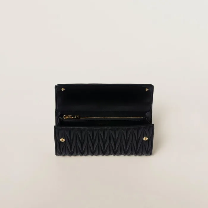 Women Long Wallets Miu Miu Large Matelass Nappa Leather Wallet Black Women Long Wallets Miu Miu Large Matelass Nappa Leather Wallet Black