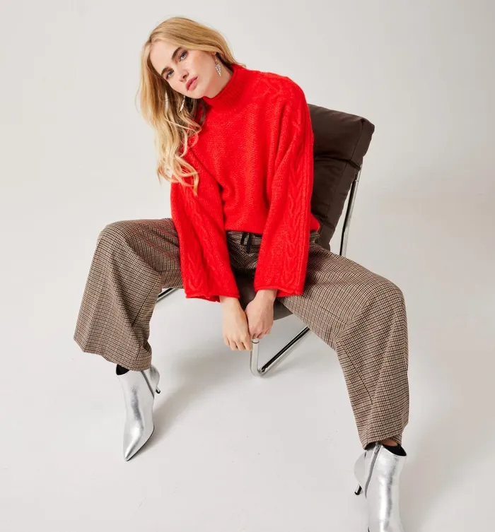 Women Loose RaisedNeckline Jumper 8211 Red Promod Jumpers And Cardigans