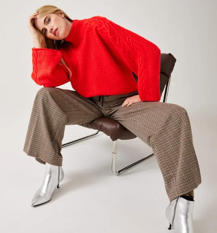 Women Loose RaisedNeckline Jumper 8211 Red Promod Jumpers And Cardigans Women Loose RaisedNeckline Jumper 8211 Red Promod Jumpers And Cardigans
