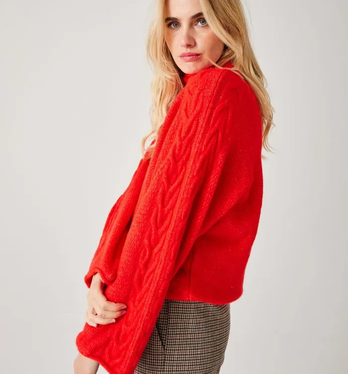 Women Loose RaisedNeckline Jumper 8211 Red Promod Jumpers And Cardigans Women Loose RaisedNeckline Jumper 8211 Red Promod Jumpers And Cardigans