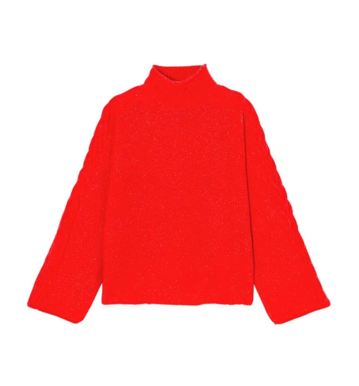 Women Loose RaisedNeckline Jumper 8211 Red Promod Jumpers And Cardigans Women Loose RaisedNeckline Jumper 8211 Red Promod Jumpers And Cardigans