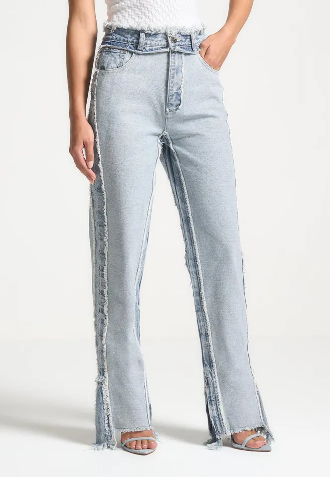 Women Manire De Voir Distressed Mom Jeans Mid Blue