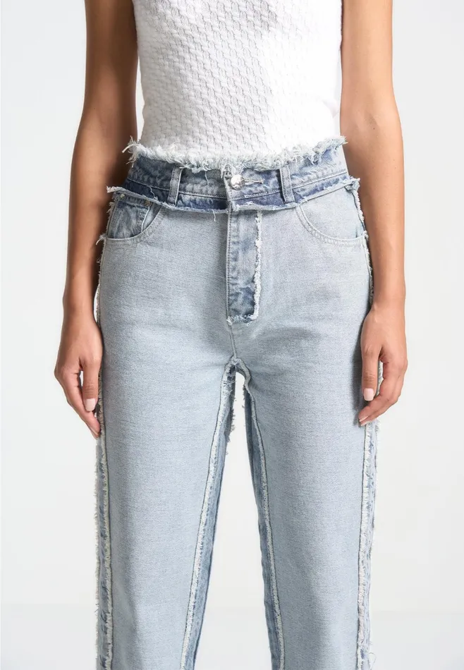 Women Manire De Voir Distressed Mom Jeans Mid Blue