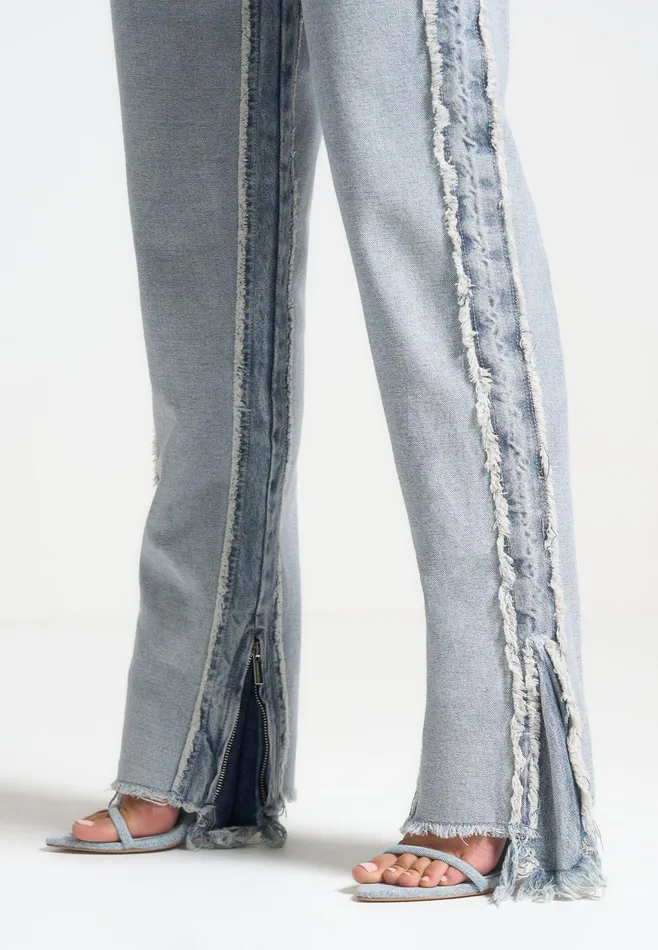 Women Manire De Voir Distressed Mom Jeans Mid Blue
