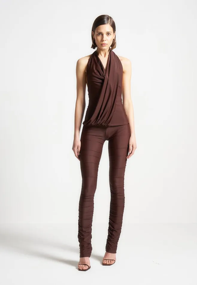 Women Manire De Voir Draped Halterneck Top Brown