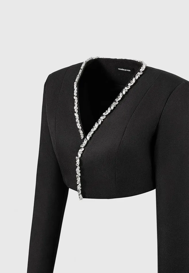 Women Manire De Voir Embellished Cropped Blazer Black