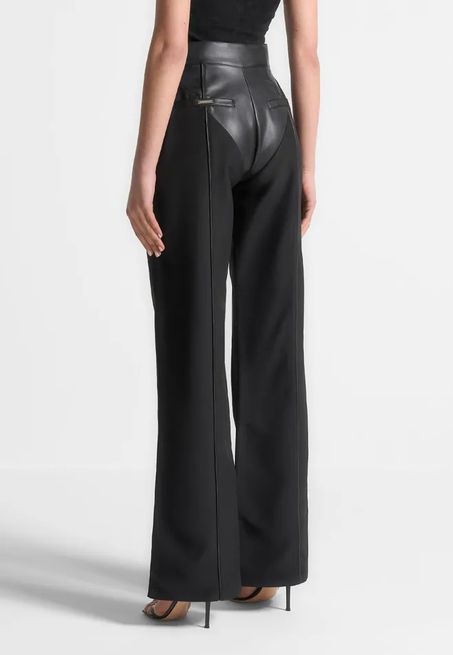 Women Manire De Voir Leather and Woven Trousers Black