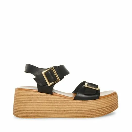 Women MARKA BLACK LEATHER Black Leather Steve Madden Sandals