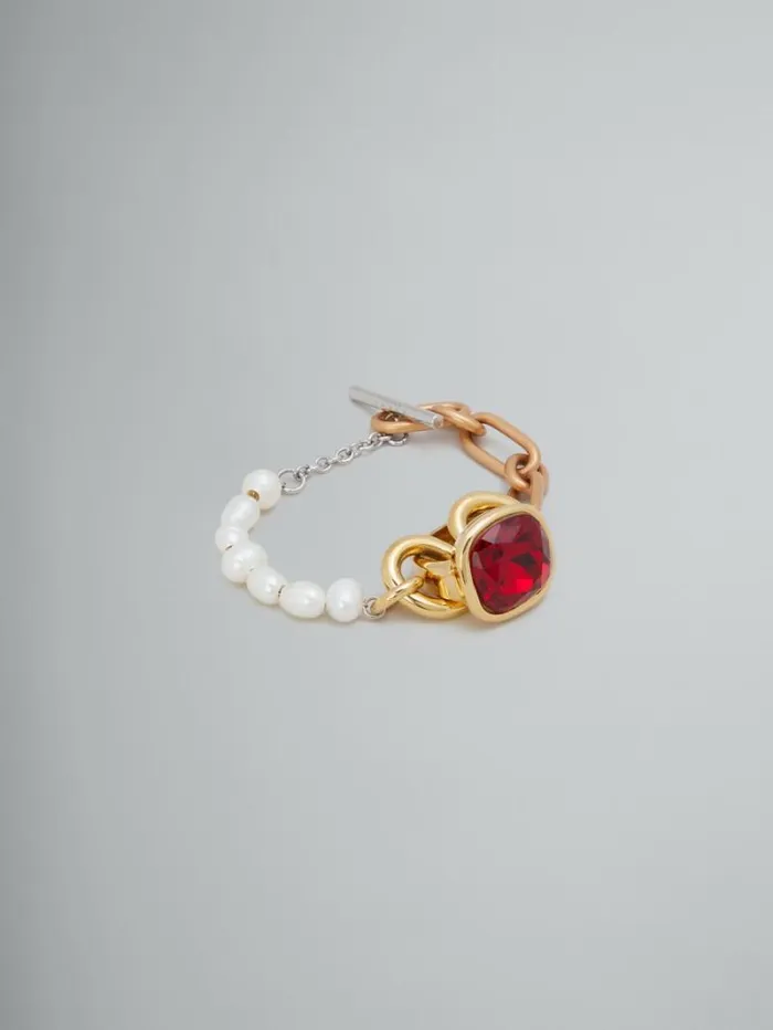 Women Marni Bracelets Mixed Link Chain Bracelet With Pearls And Ring