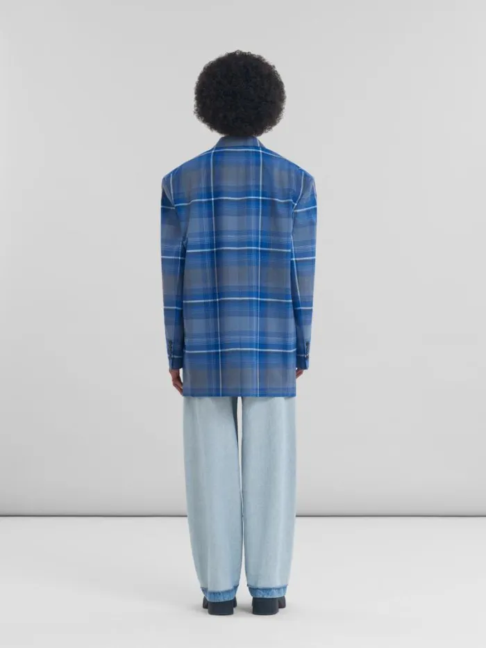 Women Marni Coats and Jackets Blue Checked Virgin Wool Oversized Jacket