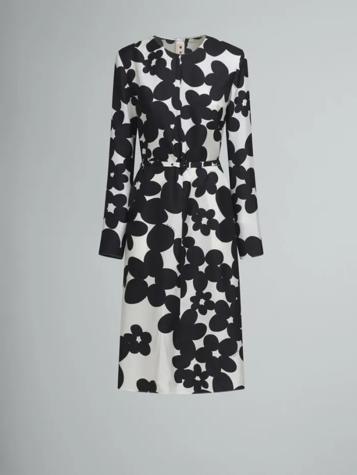 Women Marni Dresses Black And White Dilles Print Silk Dress