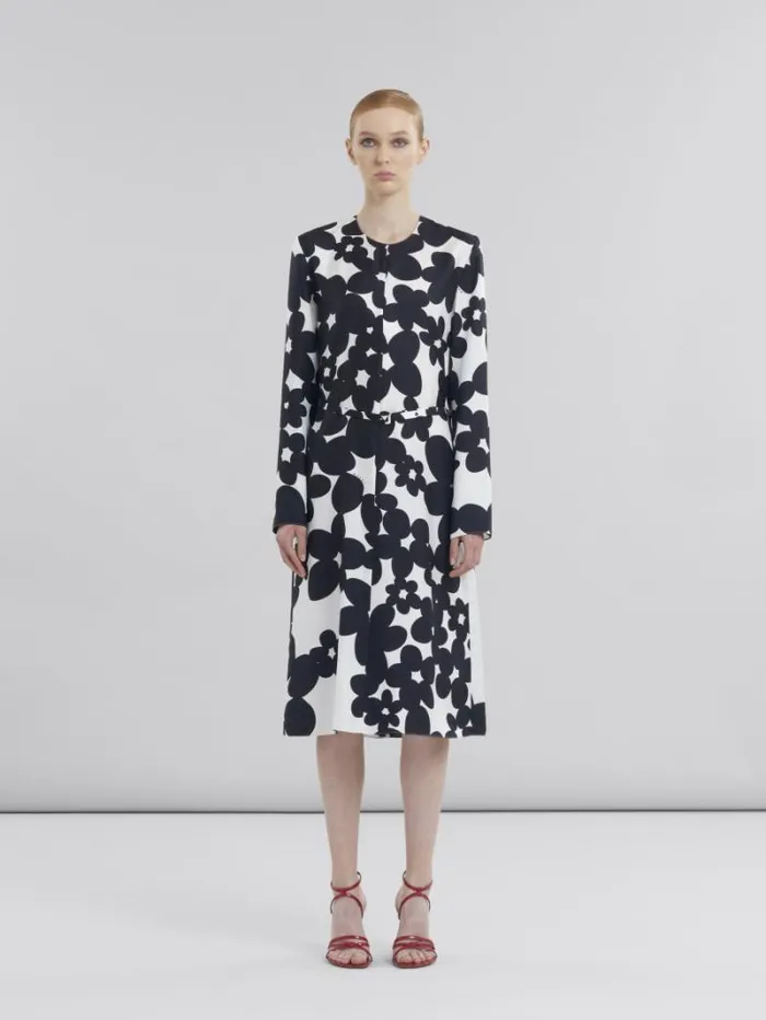 Women Marni Dresses Black And White Dilles Print Silk Dress