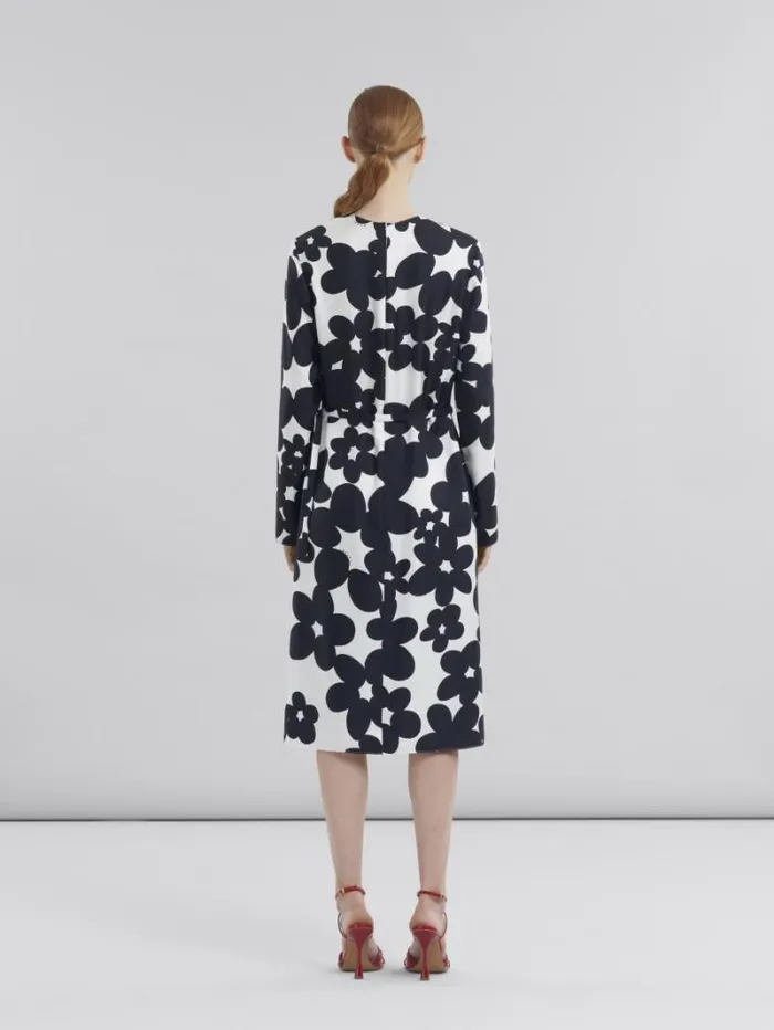Women Marni Dresses Black And White Dilles Print Silk Dress