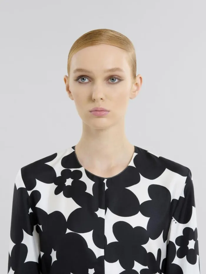 Women Marni Dresses Black And White Dilles Print Silk Dress