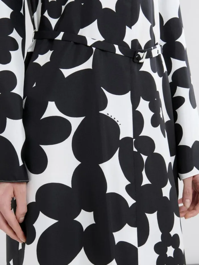 Women Marni Dresses Black And White Dilles Print Silk Dress