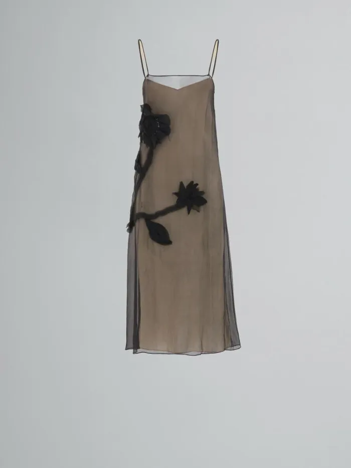 Women Marni Dresses Black Crepon Slip Dress With Flower Appliqus