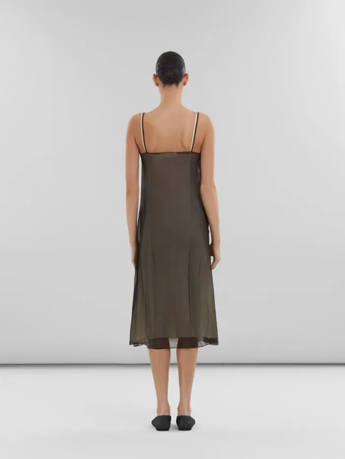 Women Marni Dresses Black Crepon Slip Dress With Flower Appliqus