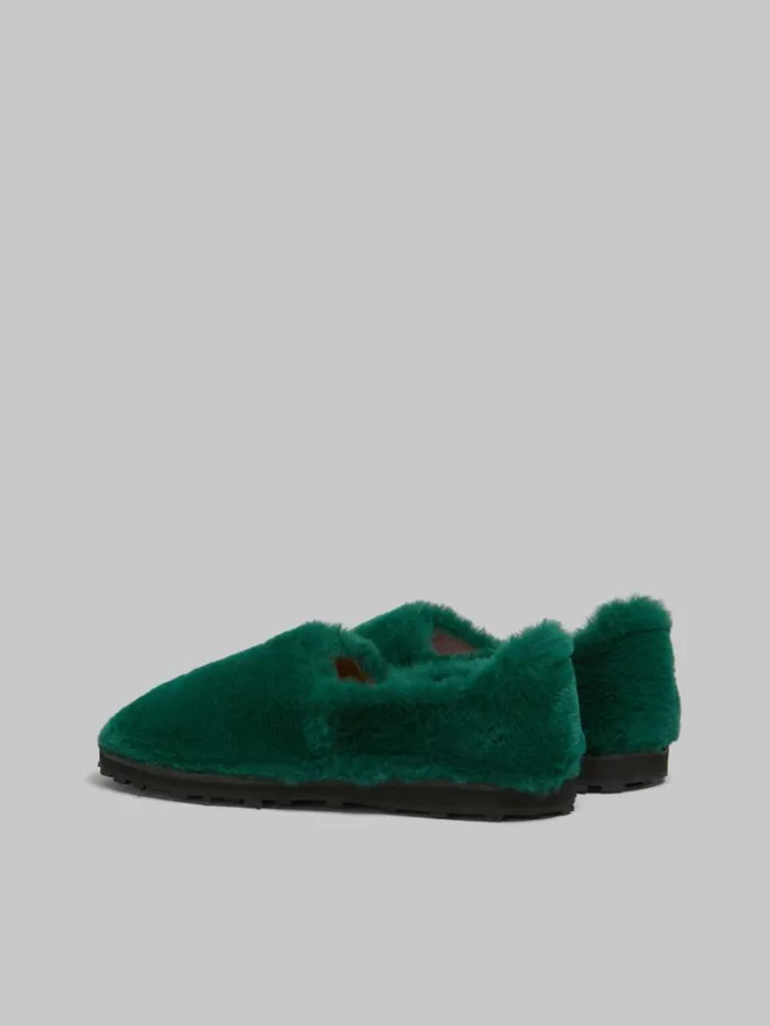 Women Marni Flats Green SlipOn Loafer In Faux Fur