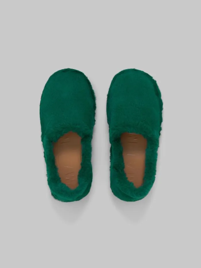Women Marni Flats Green SlipOn Loafer In Faux Fur