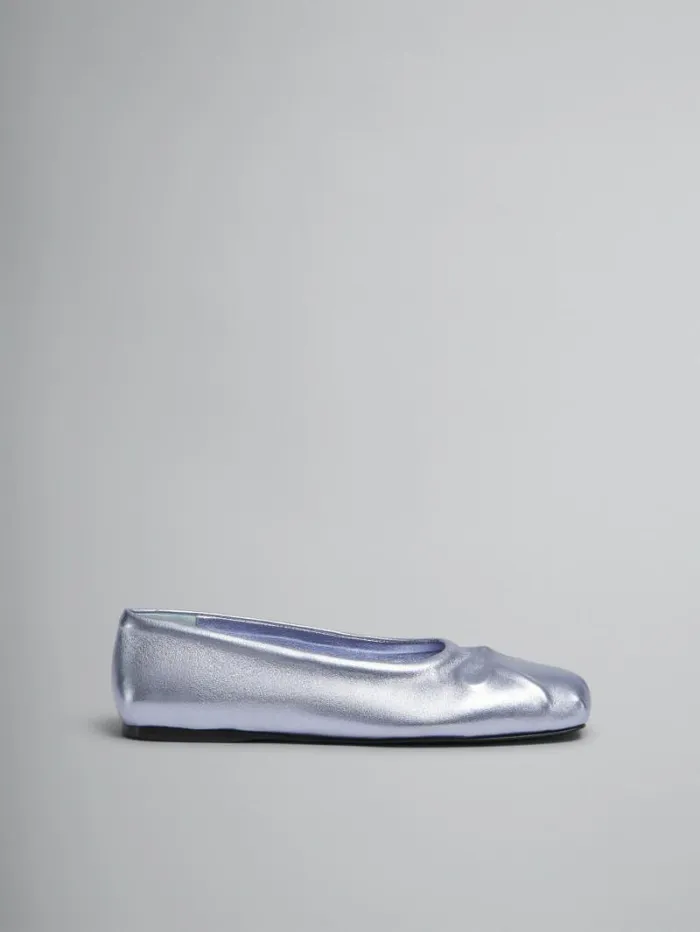 Women Marni Flats Light Blue Nappa Leather Seamless Little Bow Ballet Flat