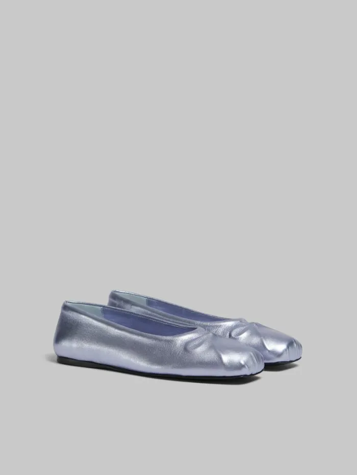 Women Marni Flats Light Blue Nappa Leather Seamless Little Bow Ballet Flat