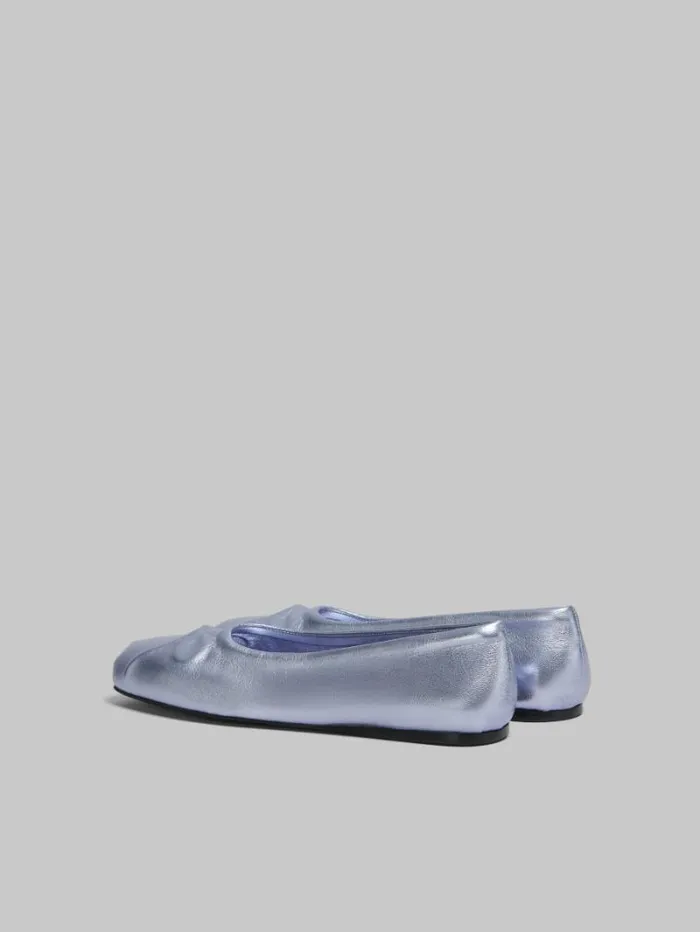 Women Marni Flats Light Blue Nappa Leather Seamless Little Bow Ballet Flat