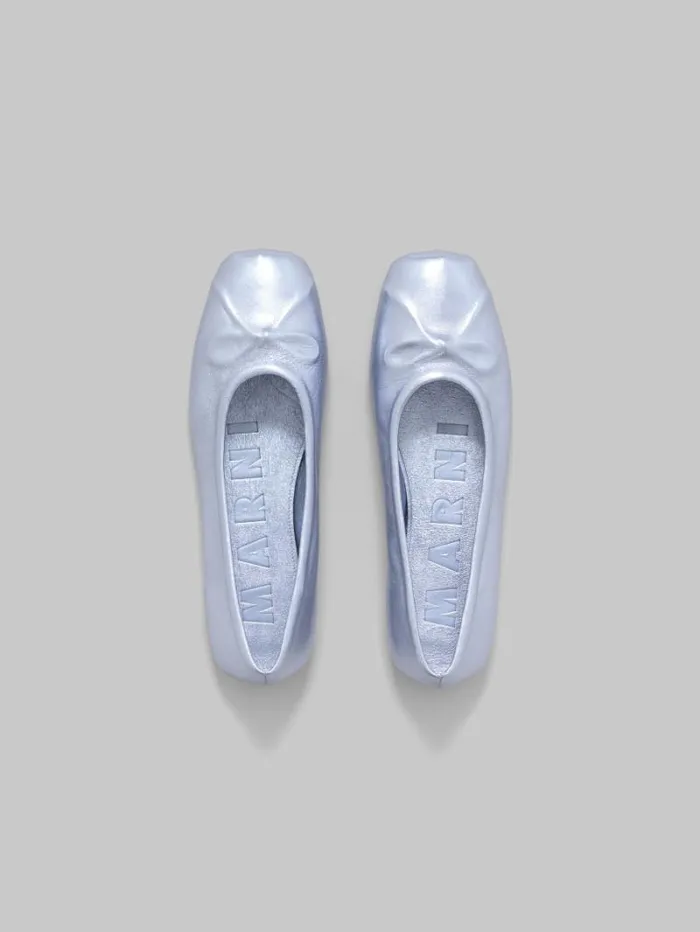 Women Marni Flats Light Blue Nappa Leather Seamless Little Bow Ballet Flat