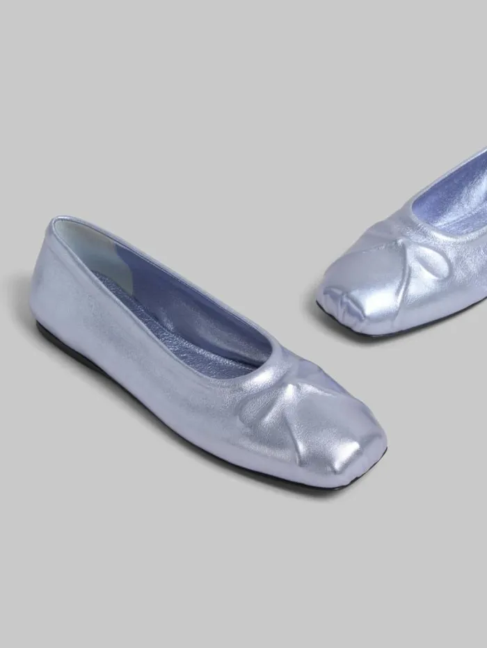 Women Marni Flats Light Blue Nappa Leather Seamless Little Bow Ballet Flat