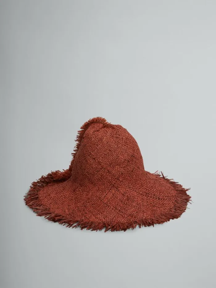 Women Marni Hats Brown Raffia Hat With Fringed Brim