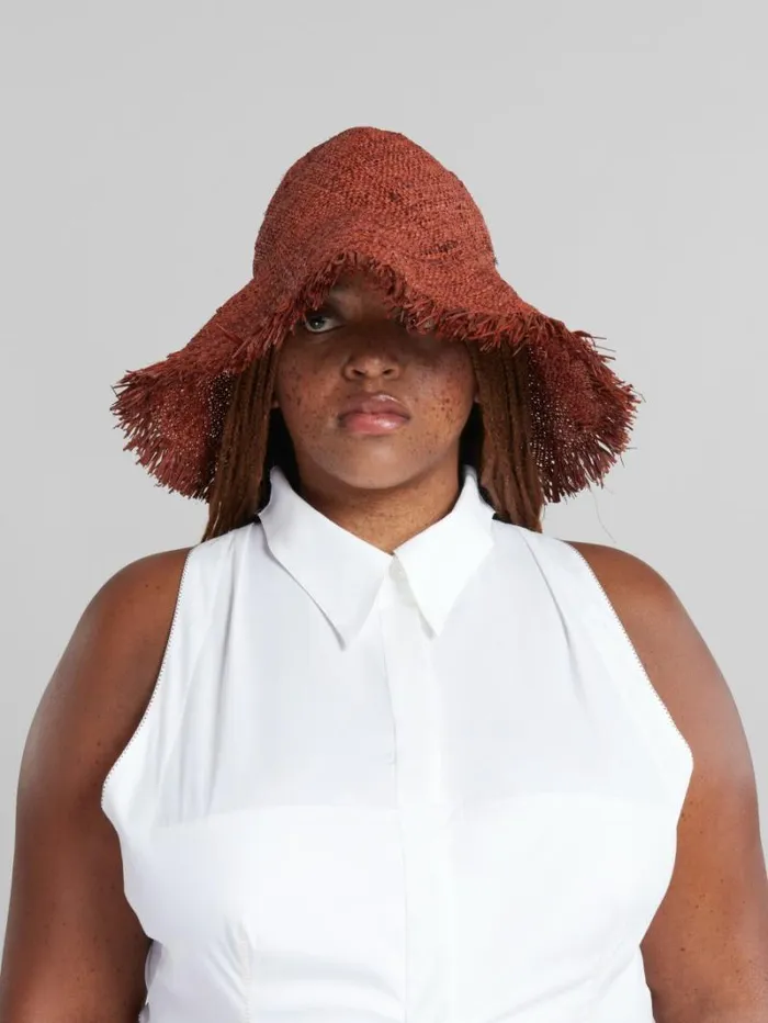 Women Marni Hats Brown Raffia Hat With Fringed Brim