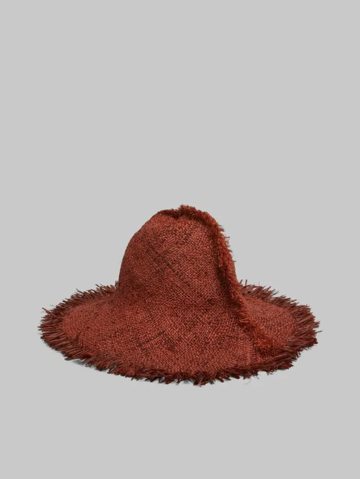 Women Marni Hats Brown Raffia Hat With Fringed Brim