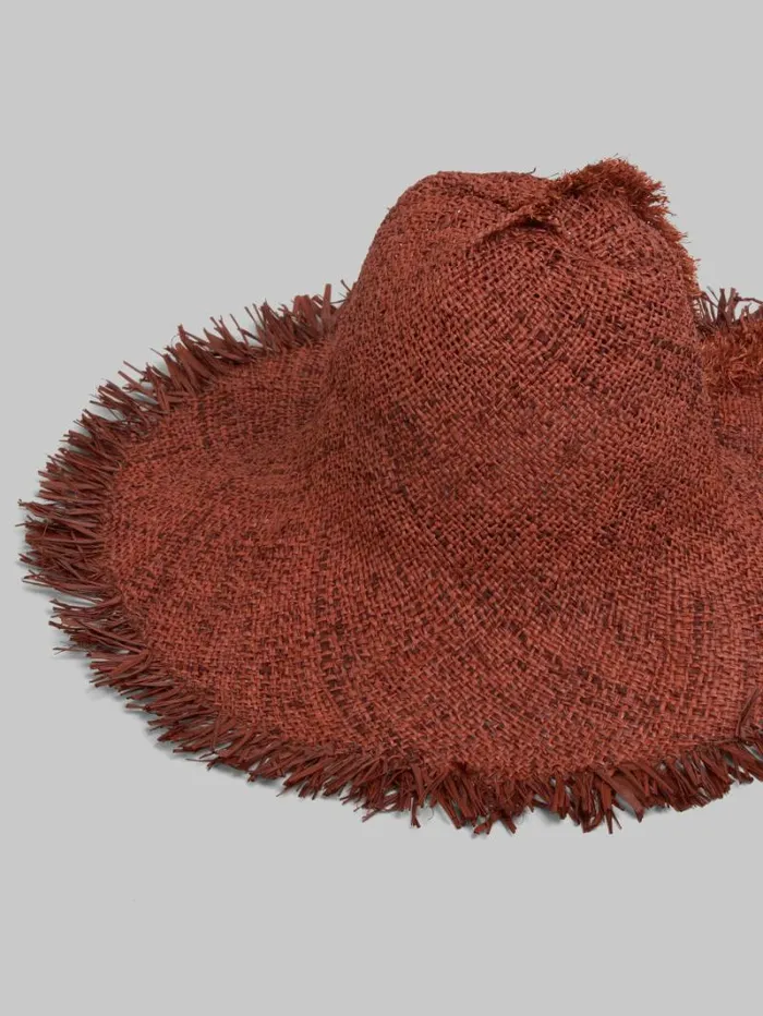 Women Marni Hats Brown Raffia Hat With Fringed Brim