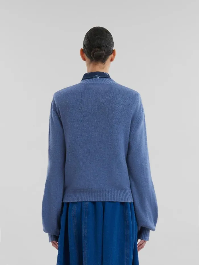 Women Marni Knitwear Blue Cashmere Cardigan With Marni Patch