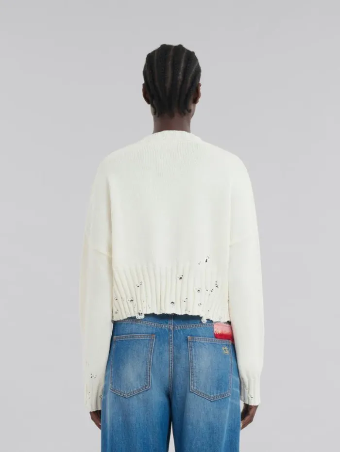Women Marni Knitwear White Dishevelled Cotton Cropped Jumper